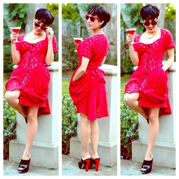 All Saints Dresses & Skirts - Bolongara Trevor Red Lace Bustle Dress -All Saints